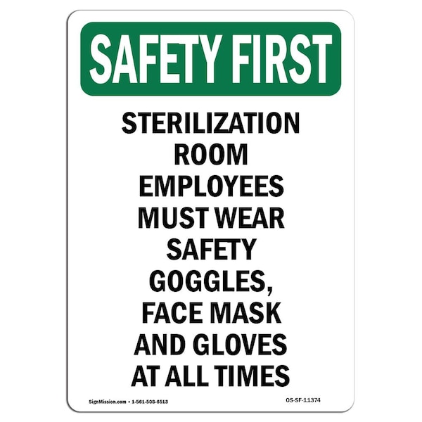 OSHA, 5" Height, Decal, 5" H, Portrait, PK10, Sterilization Room Employees Must